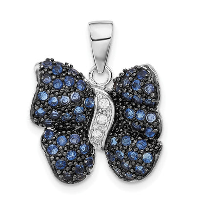 Sterlingsilber Antikisiert Blau & Klar Zirkonia Schmetterling Anhänger