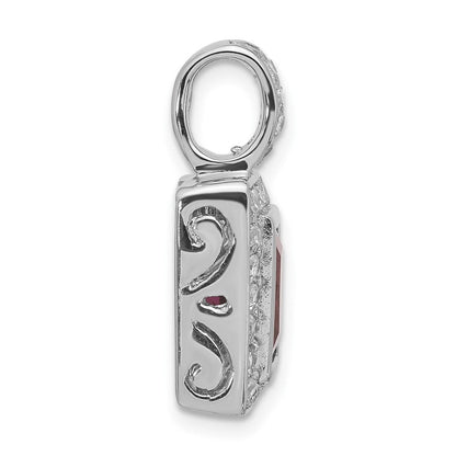 Sterlingsilber Poliert Dunkel Lila & Weiß Zirkonia Quadratisch Anhänger