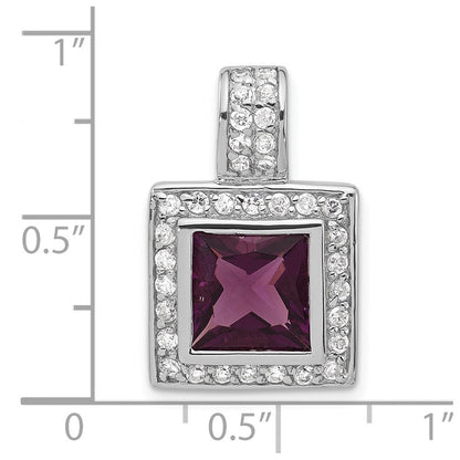 Sterlingsilber Poliert Dunkel Lila & Weiß Zirkonia Quadratisch Anhänger