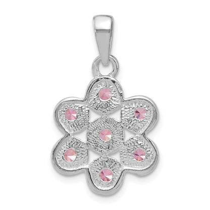 Sterlingsilber Poliert und Gekugelt Rosa Zirkonia Blume Anhänger
