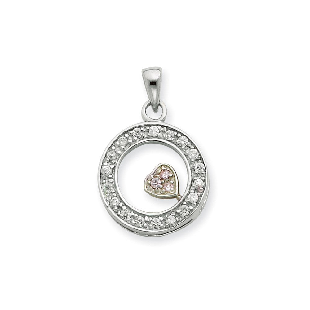 Sterlingsilber Zirkonia Kreis mit Rosa Herz Anhänger