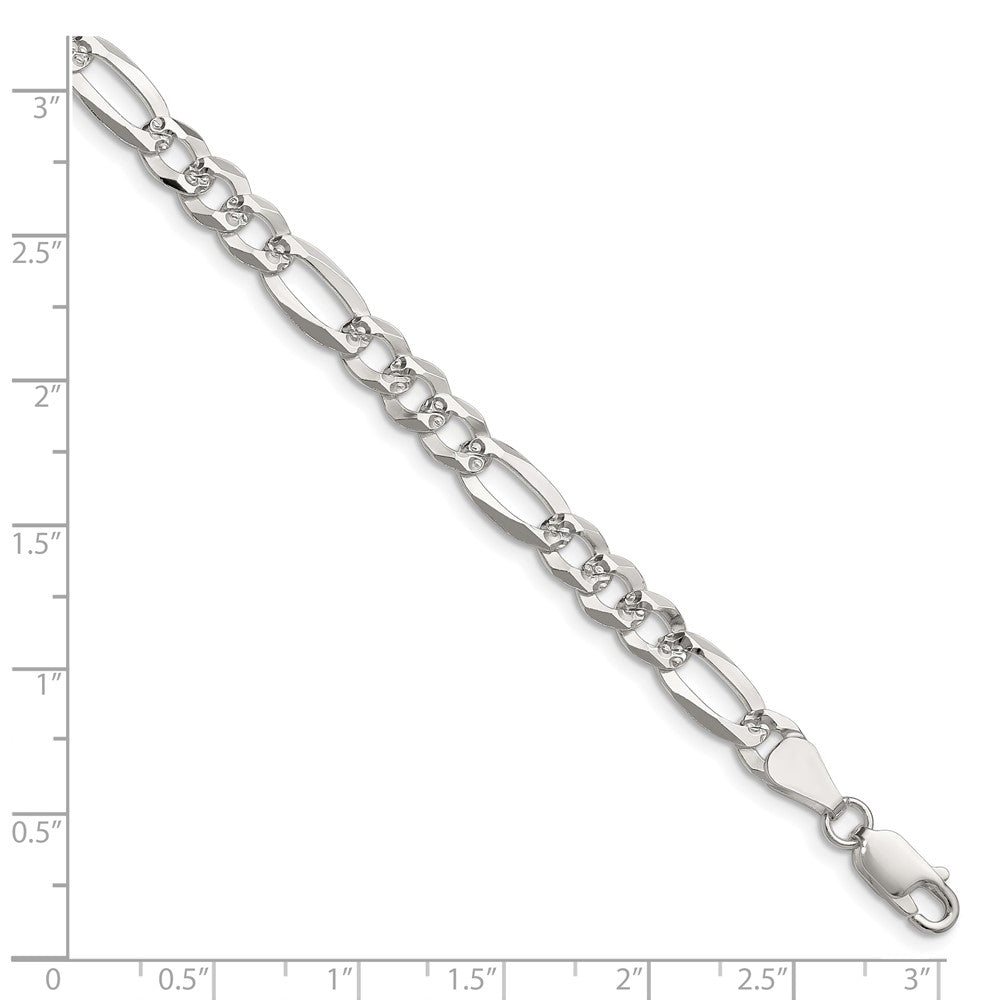 Sterlingsilber 6.1mm Flach Diamantiert Pavé Figaro Gliederarmband