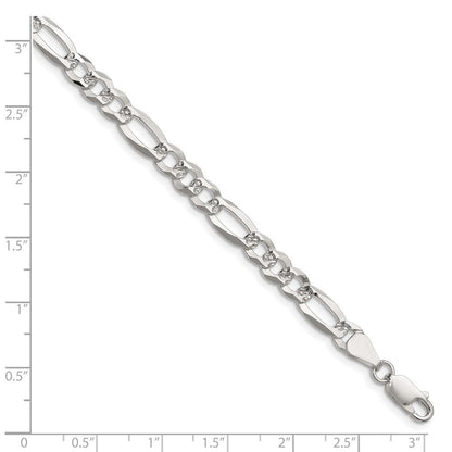 Sterlingsilber 6.1mm Flach Diamantiert Pavé Figaro Gliederarmband