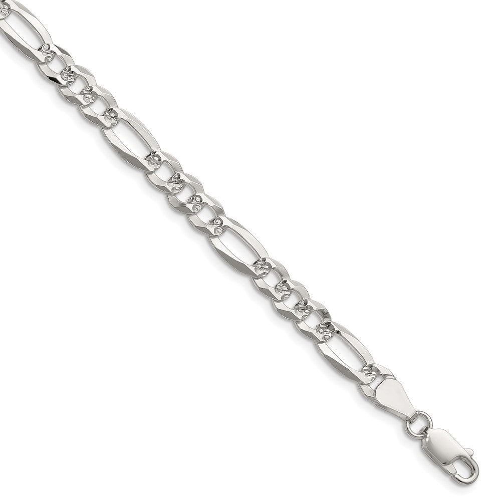 Sterlingsilber 6.1mm Flach Diamantiert Pavé Figaro Gliederarmband