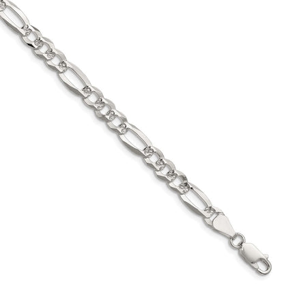 Sterlingsilber 6.1mm Flach Diamantiert Pavé Figaro Gliederarmband