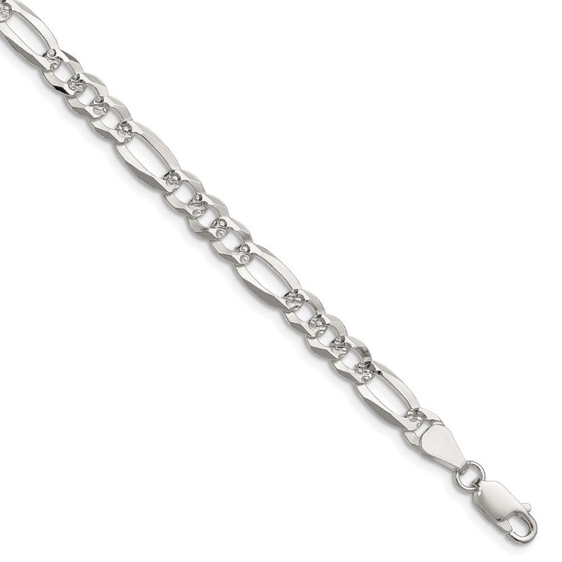 Sterlingsilber 6.1mm Flach Diamantiert Pavé Figaro Gliederarmband