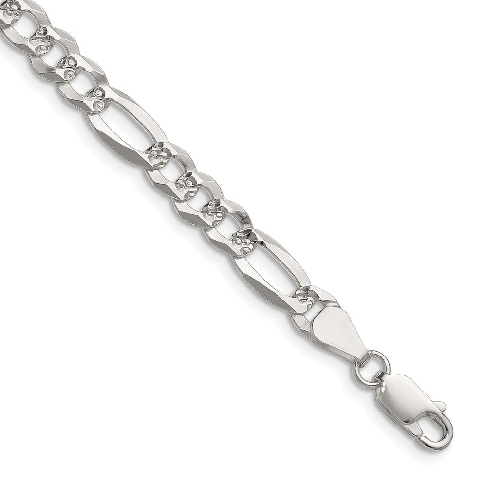 Sterlingsilber 6.1mm Flach Diamantiert Pavé Figaro Halskette