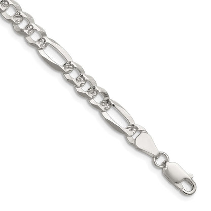 Sterlingsilber 6.1mm Flach Diamantiert Pavé Figaro Halskette