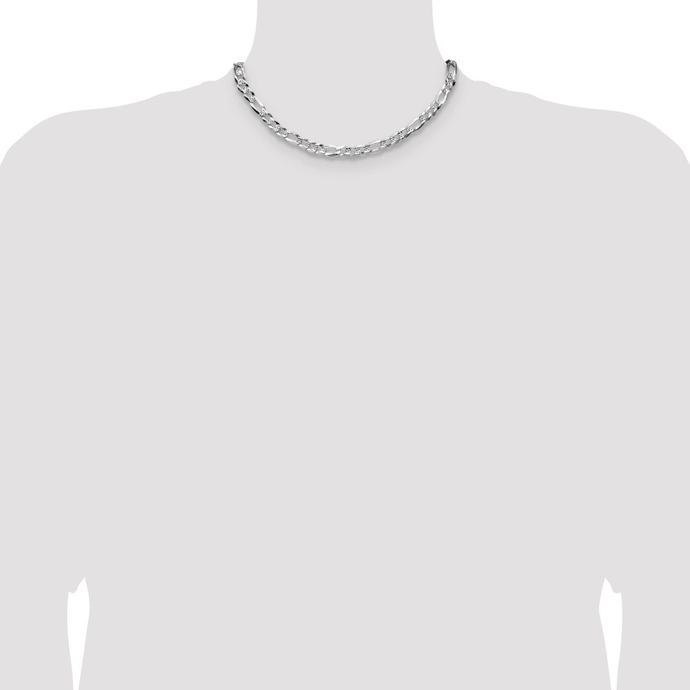 Sterlingsilber 7.0mm Flach Diamantiert Pavé Figaro Halskette