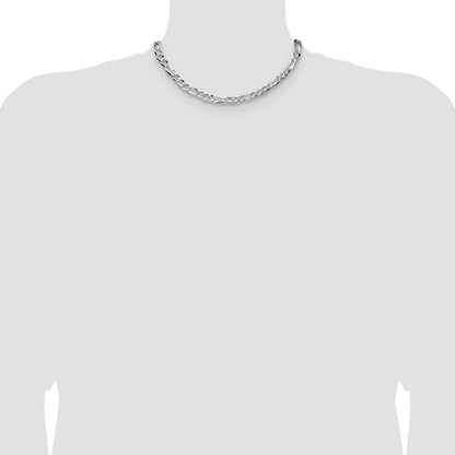 Sterlingsilber 7.0mm Flach Diamantiert Pavé Figaro Halskette