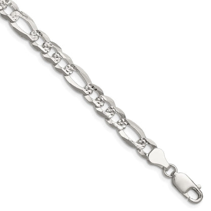 Sterlingsilber 7.0mm Flach Diamantiert Pavé Figaro Gliederarmband