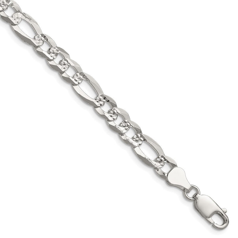 Sterlingsilber 7.0mm Flach Diamantiert Pavé Figaro Gliederarmband