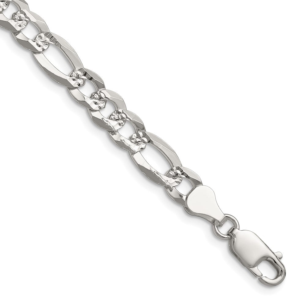 Sterlingsilber 7.0mm Flach Diamantiert Pavé Figaro Halskette