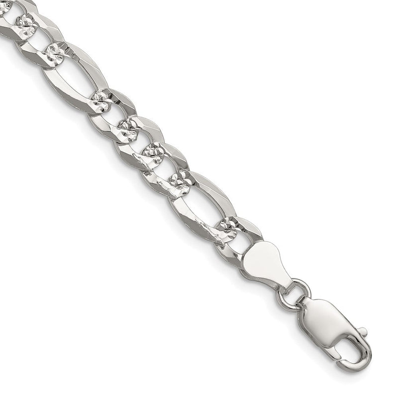 Sterlingsilber 7.0mm Flach Diamantiert Pavé Figaro Halskette