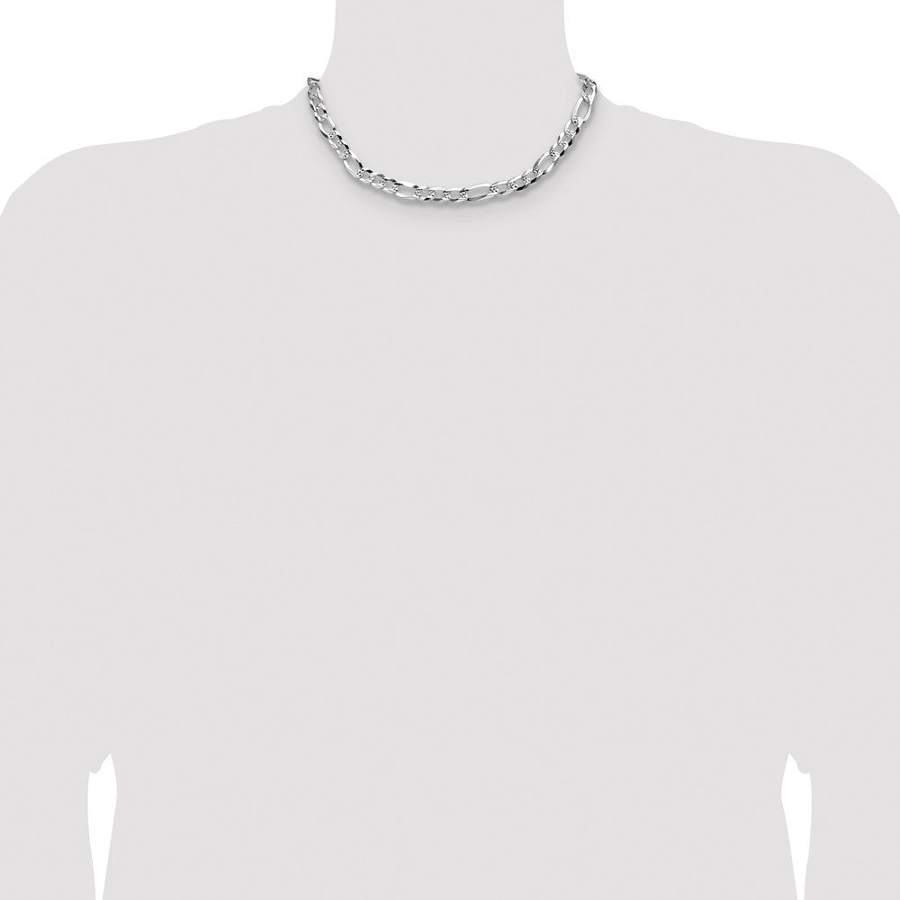 Sterlingsilber 8.0mm Flach Diamantiert Pavé Figaro Halskette