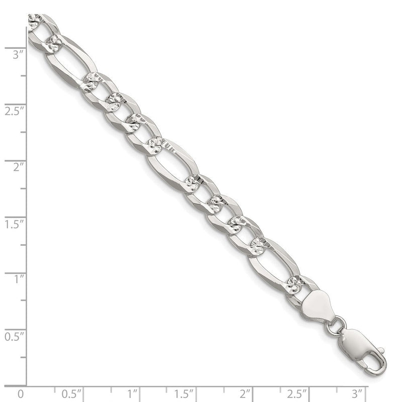 Sterlingsilber 8.0mm Flach Diamantiert Pavé Figaro Gliederarmband