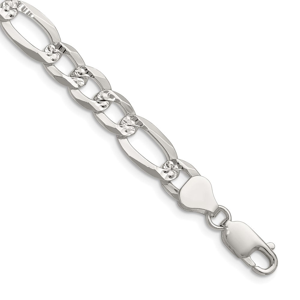 Sterlingsilber 8.0mm Flach Diamantiert Pavé Figaro Halskette