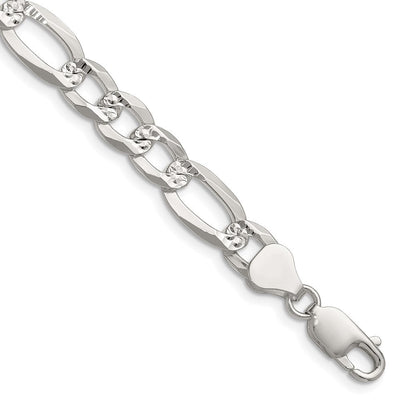 Sterlingsilber 8.0mm Flach Diamantiert Pavé Figaro Halskette