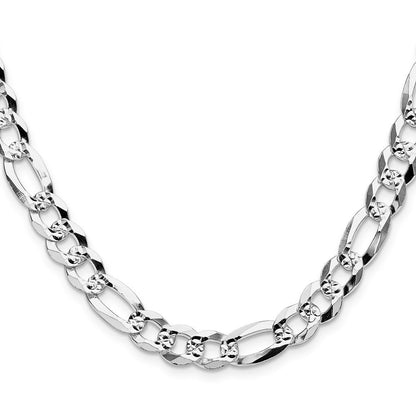 Sterlingsilber 8.5mm Flach Diamantiert Pavé Figaro Halskette