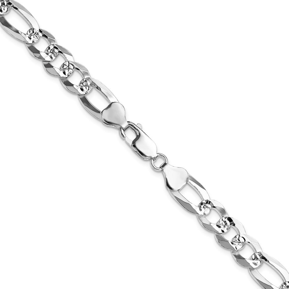Sterlingsilber 8.5mm Flach Diamantiert Pavé Figaro Halskette