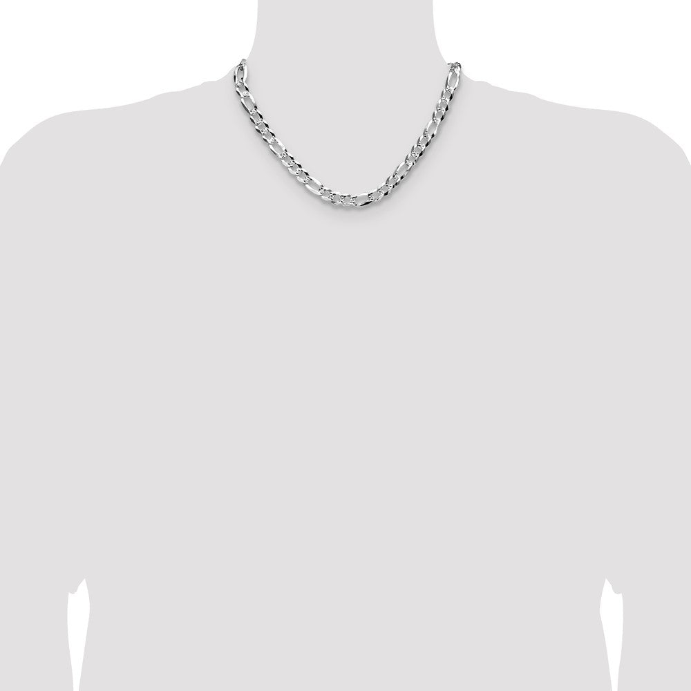 Sterlingsilber 8.5mm Flach Diamantiert Pavé Figaro Halskette