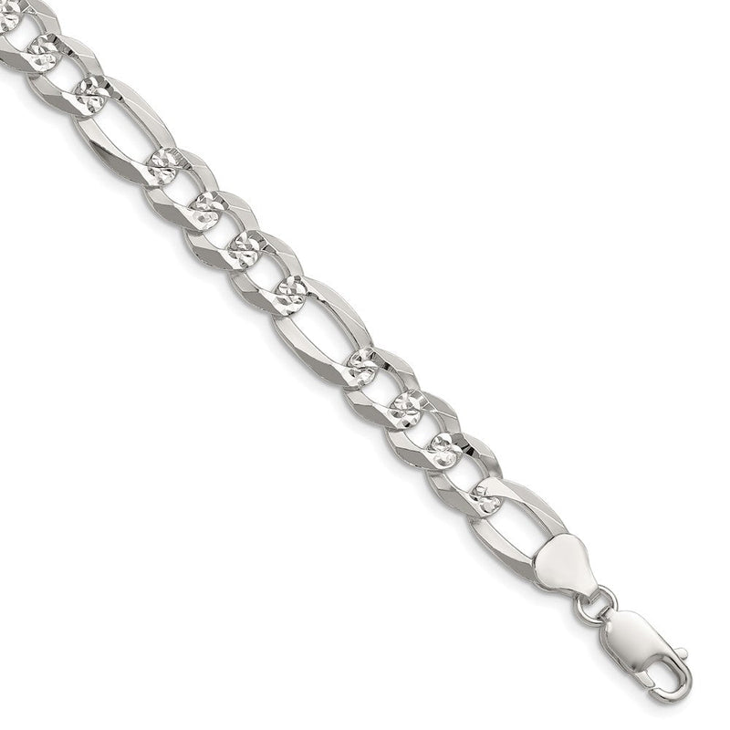 Sterlingsilber 8.5mm Flach Diamantiert Pavé Figaro Gliederarmband
