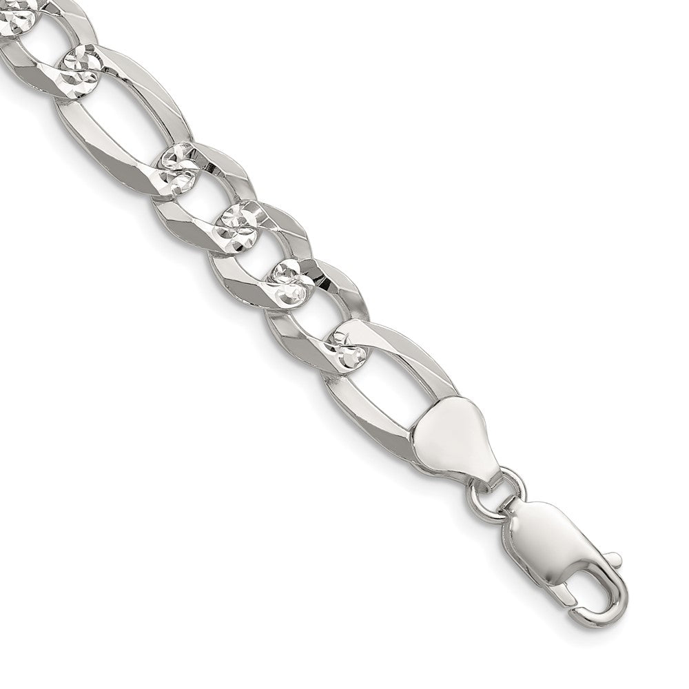 Sterlingsilber 8.5mm Flach Diamantiert Pavé Figaro Halskette