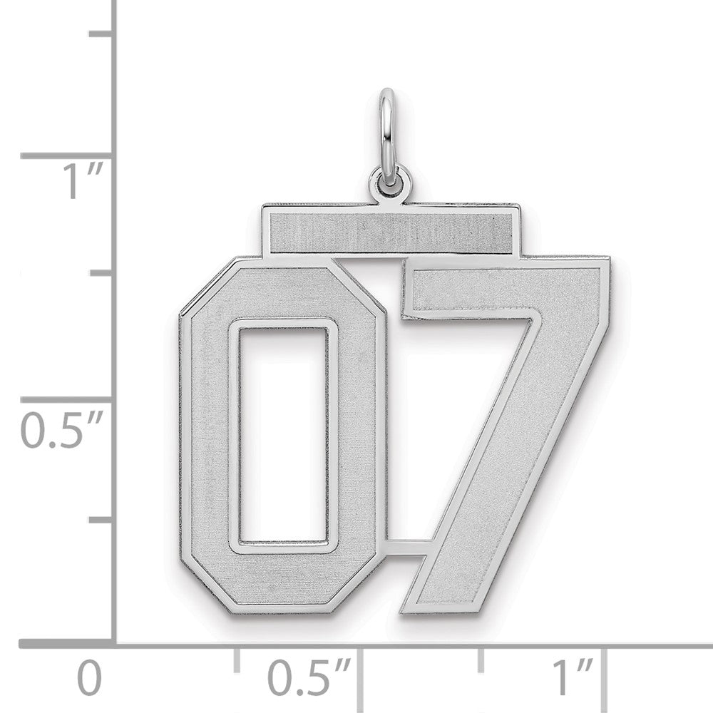 Sterlingsilber Rhodiniert Groß Satiniert Zahl 7 mit Oberteil