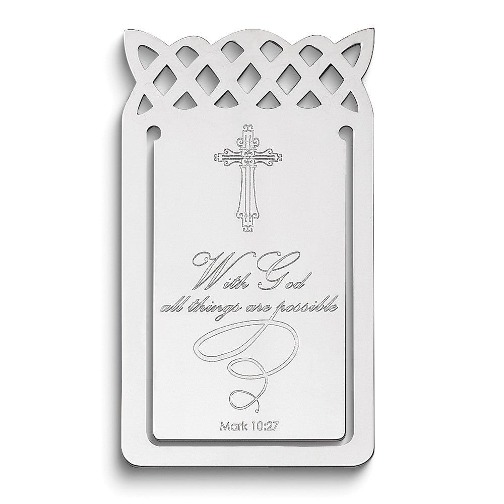 Sterlingsilber Rhodiniert Kreuz mit Mark 10:27 Verse Book Tassel