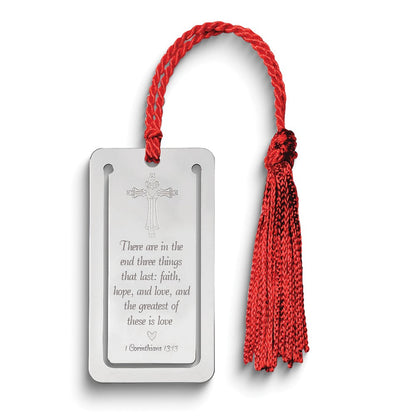 Sterlingsilber Rhodiniert Kreuz mit 1st Corinthians Verse Book Mark Tassel