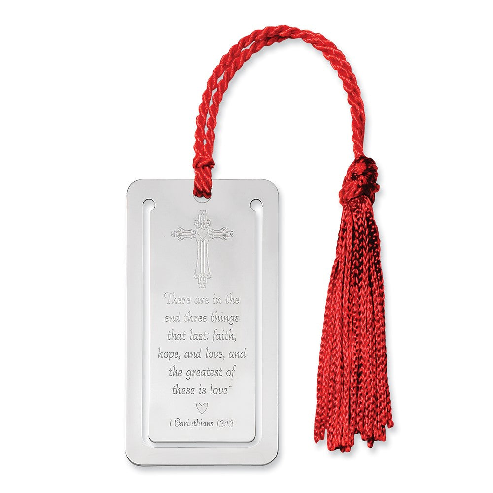 Sterlingsilber Rhodiniert Kreuz mit 1st Corinthians Verse Book Mark Tassel