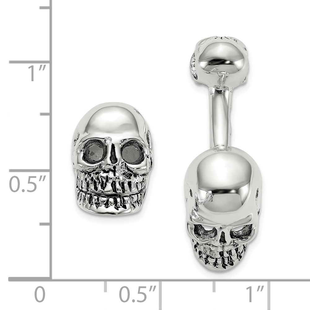 Sterlingsilber Antikisiert Schwarz Ink Texture Beweglich Totenkopf Manschette Knöpfe