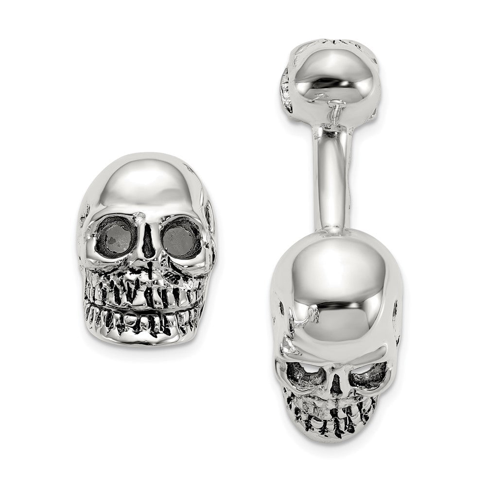 Sterlingsilber Antikisiert Schwarz Ink Texture Beweglich Totenkopf Manschette Knöpfe