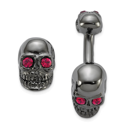 Sterlingsilber Rutheniumbeschichtet Kristall Movable Totenkopf Manschette Glieder