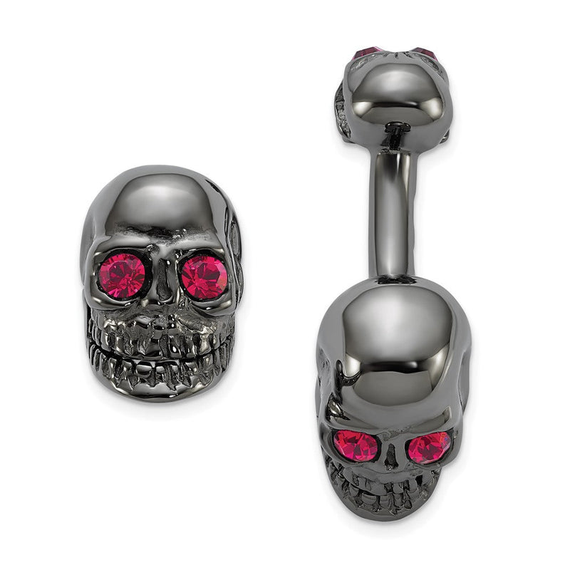 Sterlingsilber Rutheniumbeschichtet Kristall Movable Totenkopf Manschette Glieder