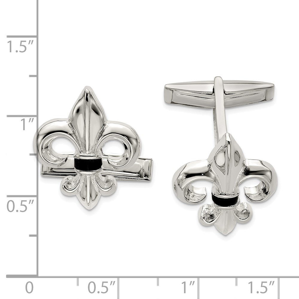 Sterlingsilber Fleur De Lis mit Onyx Manschette Knöpfe