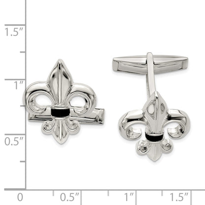 Sterlingsilber Fleur De Lis mit Onyx Manschette Knöpfe
