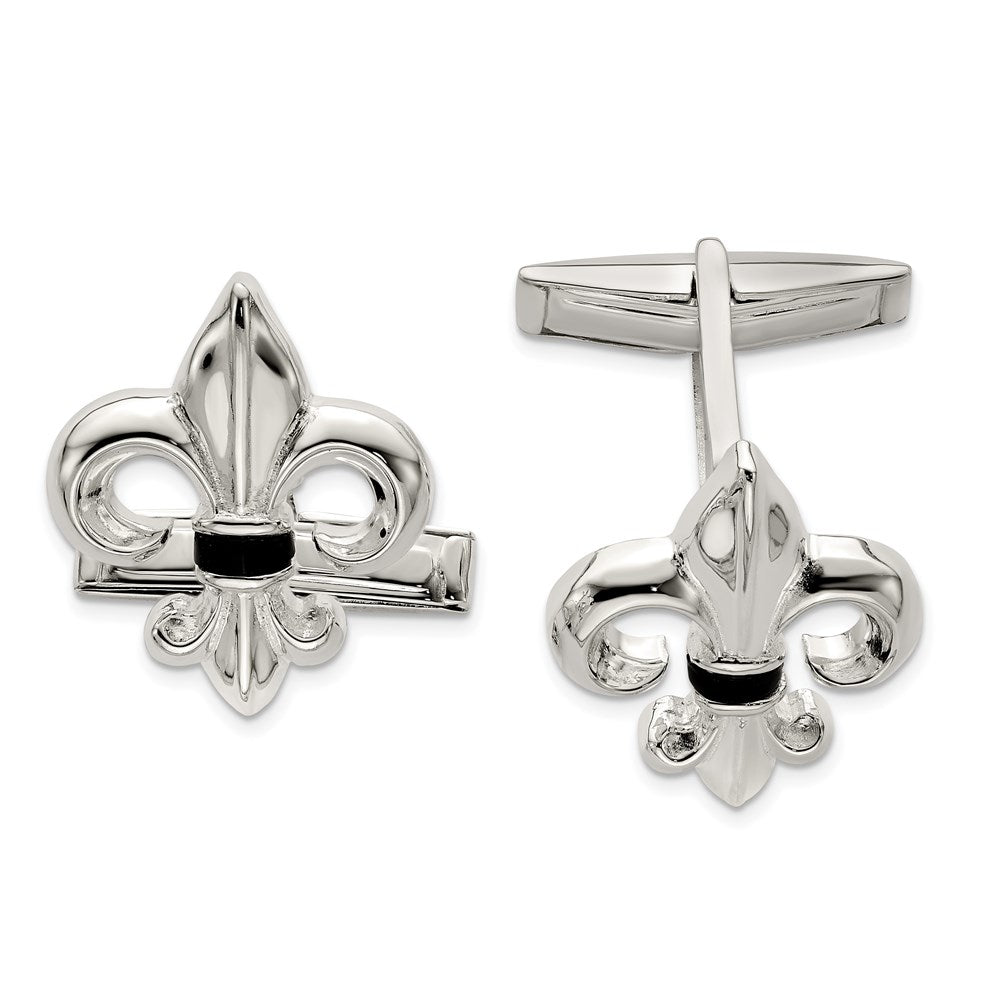 Sterlingsilber Fleur De Lis mit Onyx Manschette Knöpfe