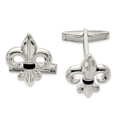 Sterlingsilber Fleur De Lis mit Onyx Manschette Knöpfe