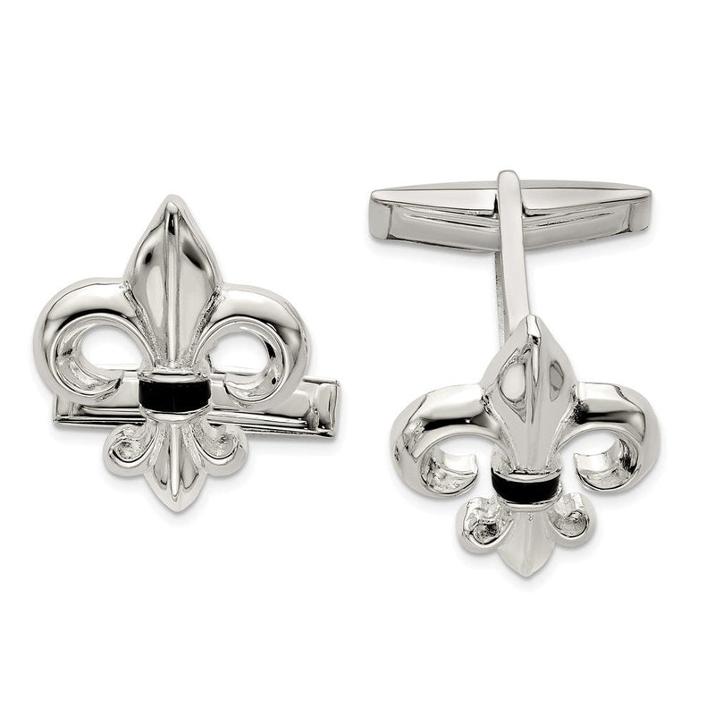 Sterlingsilber Fleur De Lis mit Onyx Manschette Knöpfe