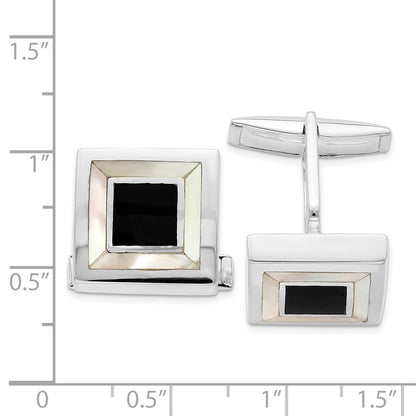 Sterlingsilber Rhodiniert Perlmutt & Emaille Manschettenknöpfe