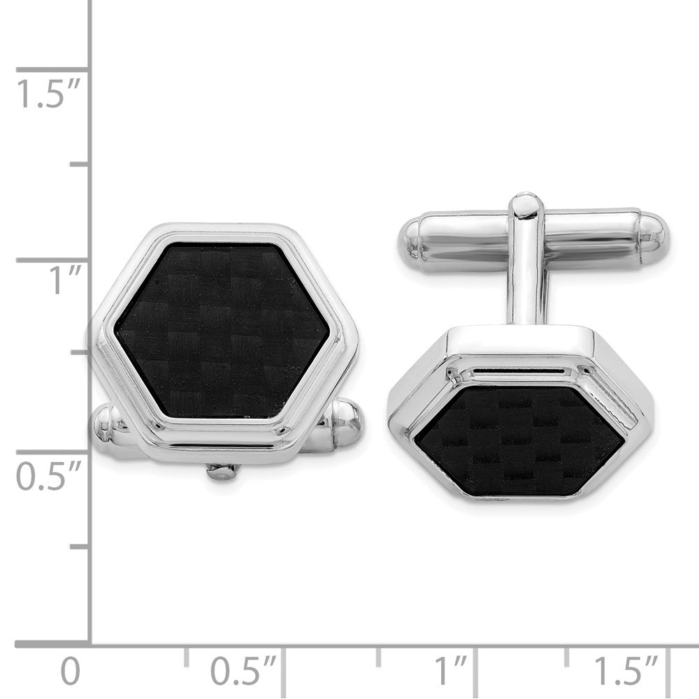 Sterlingsilber Rhodiniert Hexagon Schwarz Karbon Faser Manschettenknöpfe