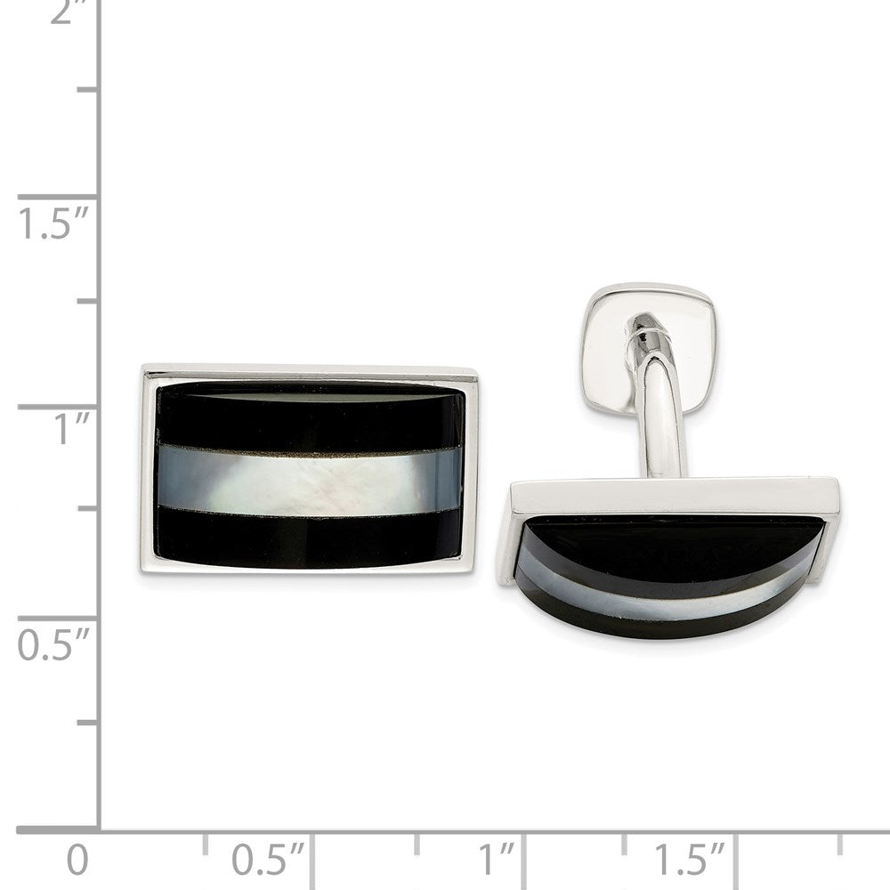 Sterlingsilber Perlmutt & Onyx Manschettenknöpfe