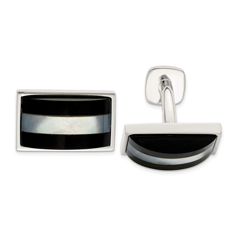 Sterlingsilber Perlmutt & Onyx Manschettenknöpfe