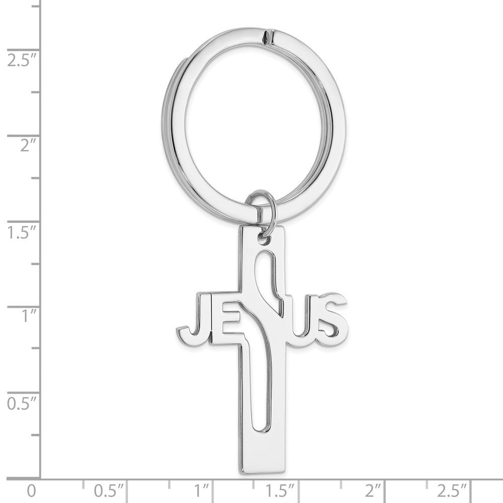 Sterlingsilber Rhodiniert Jesus Kreuz Key Ring