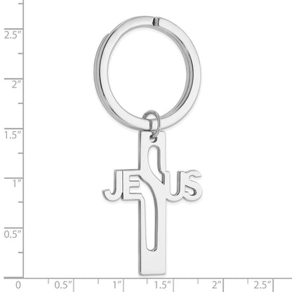 Sterlingsilber Rhodiniert Jesus Kreuz Key Ring