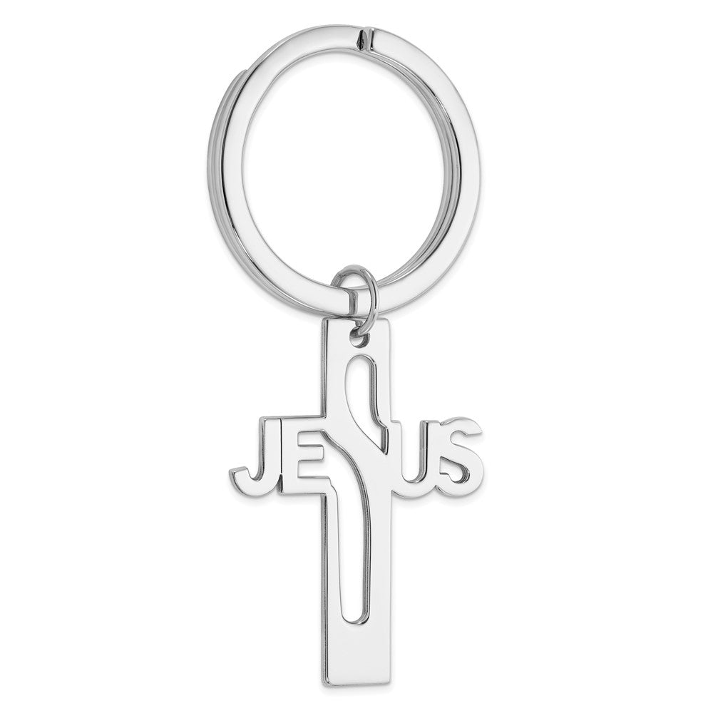 Sterlingsilber Rhodiniert Jesus Kreuz Key Ring