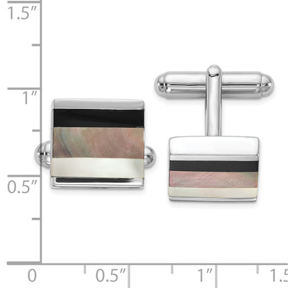 Sterlingsilber Rhodiniert Onyx und Weiß/grey Perlmutt Manschette Knöpfe