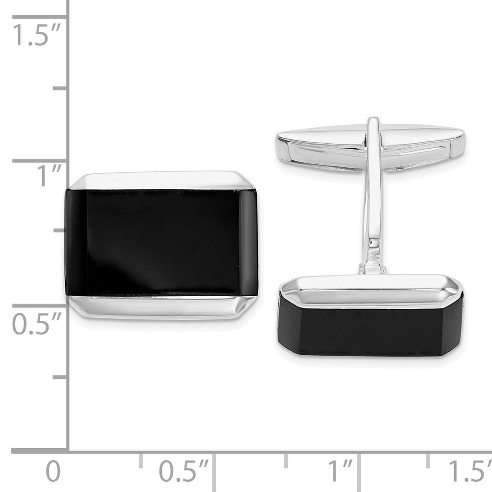 Sterlingsilber Rhodiniert Rechteck Onyx Manschette Knöpfe