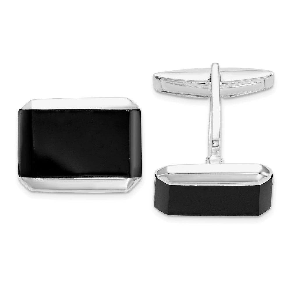 Sterlingsilber Rhodiniert Rechteck Onyx Manschette Knöpfe